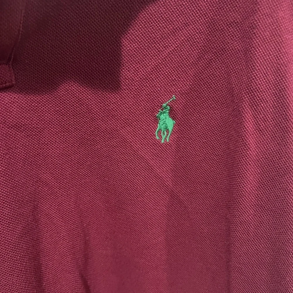 Ralph Lauren Men's Deep Red Polo Shirt Green Pony EUC Size L Custom Slim Fit